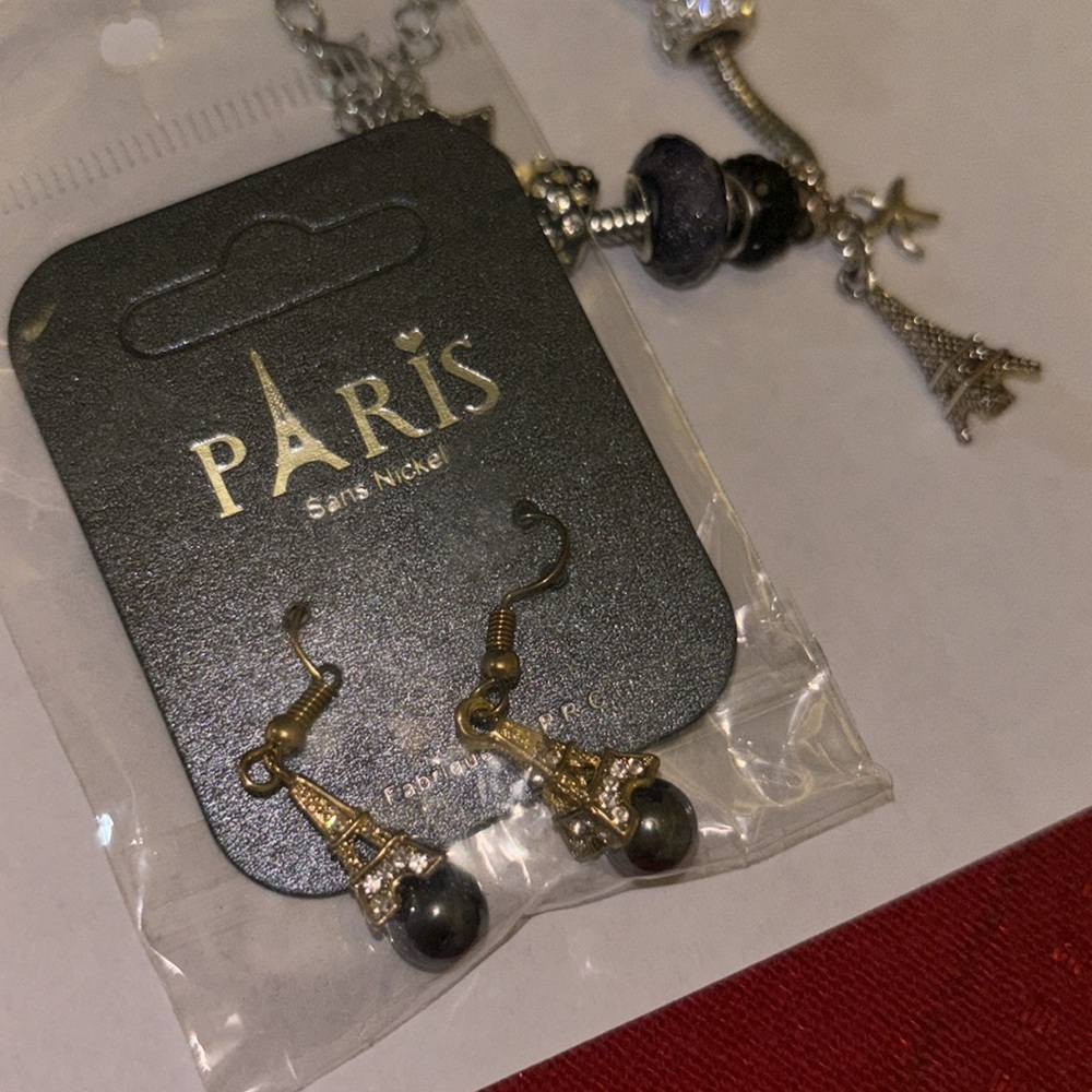 Paris France Paris dangle earrings gold setting